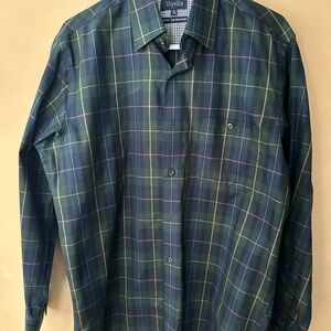 Viyella Men's Classic Blue and Green Plaid Shirt